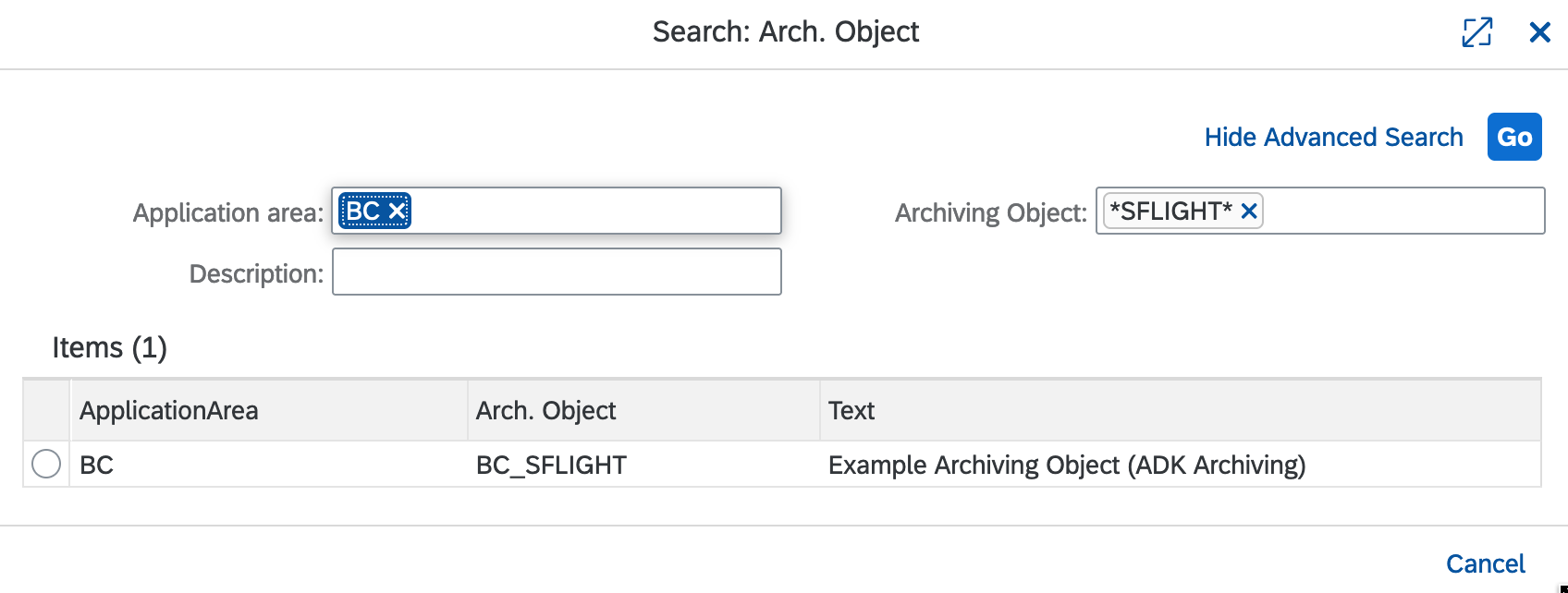Archiving object selector