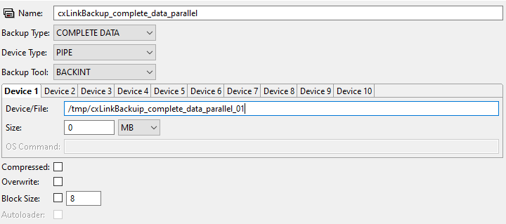 MaxDB complete data backup parallel template