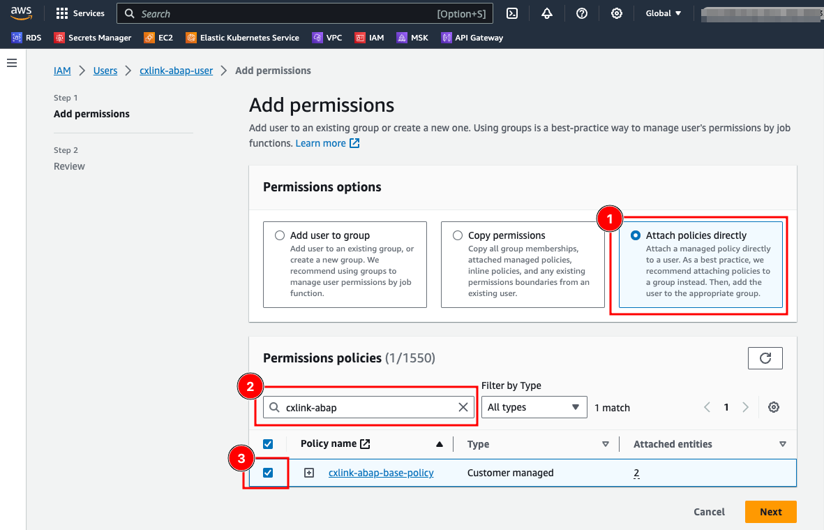 AWS IAM User select policy