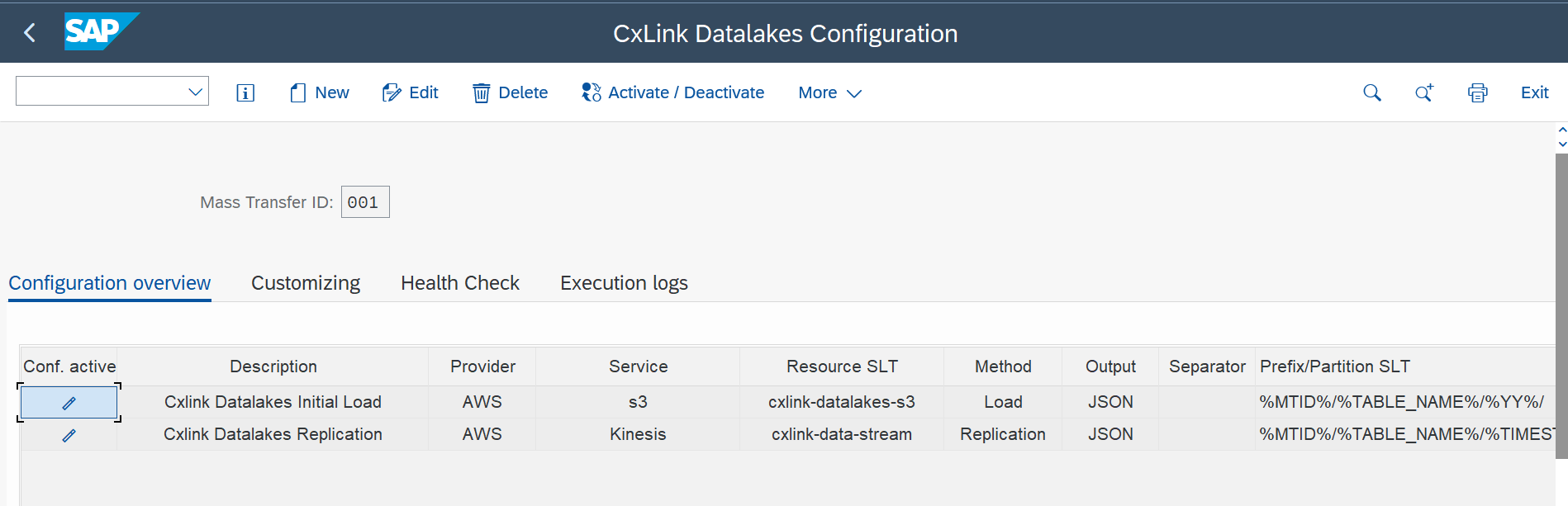 Cxlink Datalakes - Config list